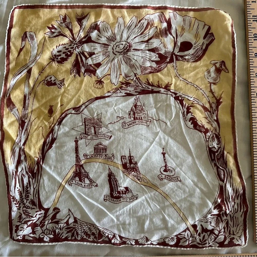 Vintage Paris Themed Souvenir Handkerchief Bandana Scarf